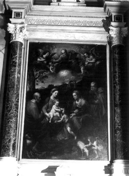 S. ANNA CON LA SACRA FAMIGLIA, Sant'Anna con la Madonna Gesù Bambino San Giuseppe e San Gioacchino (pala d'altare, elemento d'insieme) di Fiasella Domenico detto Sarzana (prima metà sec. XVII)