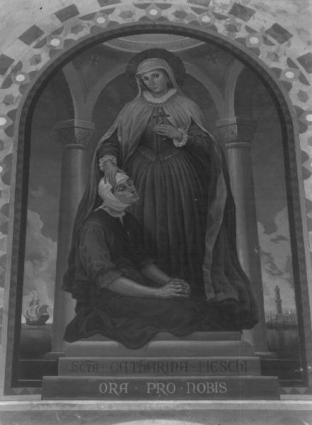 Santa Caterina da Genova con un'ammalata (dipinto, opera isolata) di Mazzini Ettore (sec. XX)