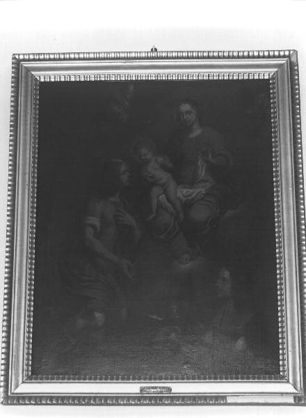 Madonna con Bambino, Santo e donatore (dipinto, elemento d'insieme) di Carbone Giovanni Bernardo (scuola) (seconda metà sec. XVII)