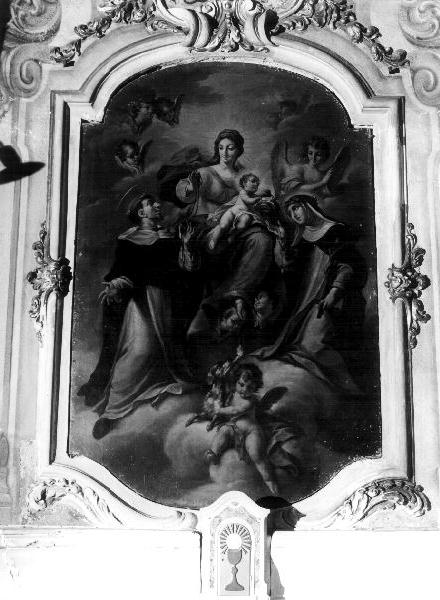 Madonna del Rosario con San Domenico e Santa Caterina da Siena (dipinto, elemento d'insieme) di Ratti Giovanni Agostino (sec. XVIII)