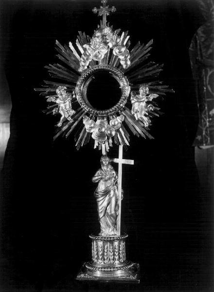 figura allegorica femminile/ angioletti (ostensorio - a raggiera, opera isolata) - bottega genovese (inizio sec. XIX)