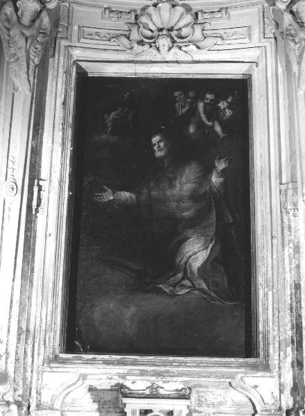 San Filippo Neri col Bambino Gesù (dipinto, elemento d'insieme) di Paggi Giovanni Battista (attribuito) (primo quarto sec. XVII)