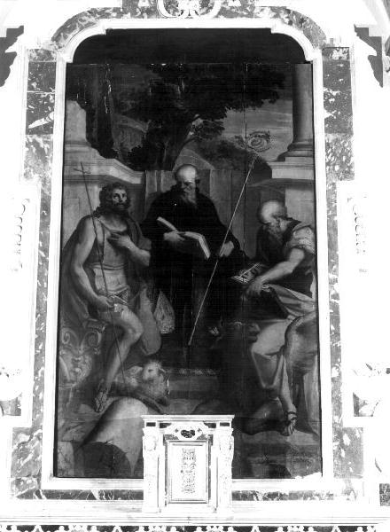 San Benedetto vescovo fra San Giovanni Battista e San Luca (dipinto, elemento d'insieme) di Cambiaso Luca detto Luchetto (sec. XVI)