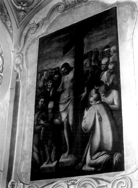 Cristo versante sangue dalle piaghe adorato da Santi (dipinto, opera isolata) - ambito italiano (seconda metà sec. XVI)