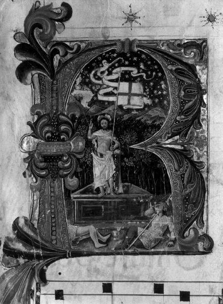 Cristo risorto (miniatura, elemento d'insieme) - produzione italiana (sec. XV)