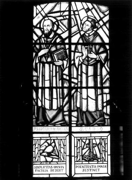 San Francesco/ San Carlo Borromeo (vetrata, elemento d'insieme) di Albertella Raffaele (terzo quarto sec. XX)