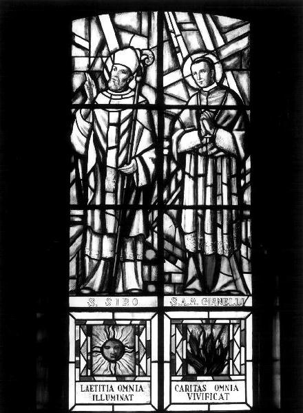 San Siro/ Sant'Antonio Maria Gianelli (vetrata, elemento d'insieme) di Albertella Raffaele (terzo quarto sec. XX)