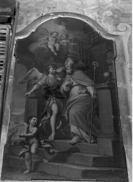 Sant'Erasmo con angelo (dipinto, elemento d'insieme) - ambito ligure (prima metà sec. XVIII)