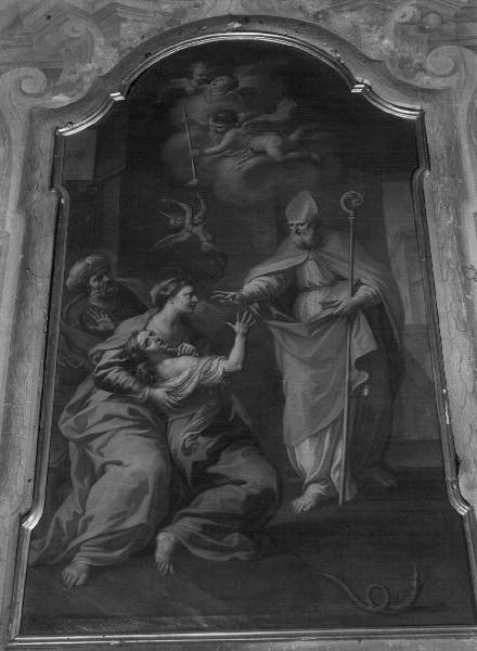 Sant'Erasmo risana un'ossessa (dipinto, elemento d'insieme) - ambito ligure (prima metà sec. XVIII)