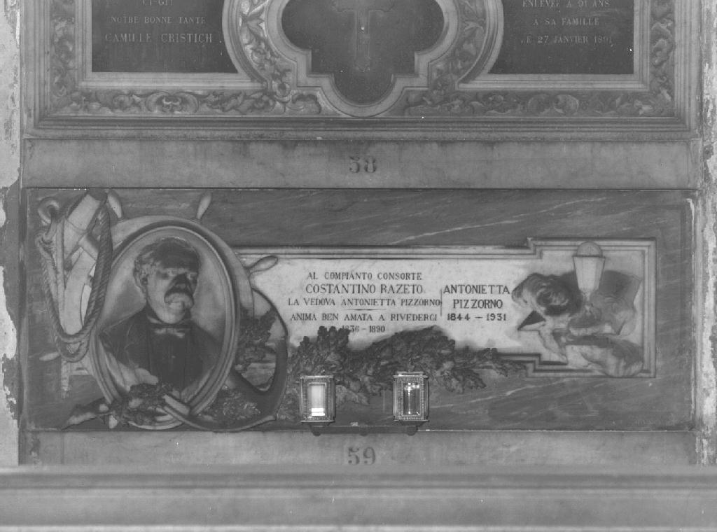 busto ritratto d'uomo/ simboli eucaristici (monumento funebre, opera isolata) di Massa Lorenzo (attribuito) (sec. XIX)