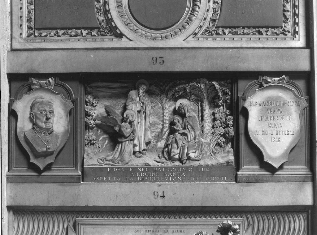 busto femminile/ riposo nella fuga in Egitto (monumento funebre, opera isolata) di Fabbri Bartolomeo, Agrone Giuseppe (ultimo quarto sec. XIX)