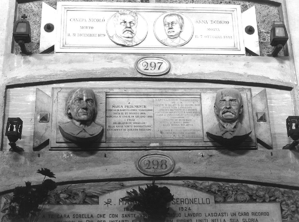 ritratto d'uomo/ ritratto di donna (monumento funebre, opera isolata) - PRODUZIONE GENOVESE (ultimo quarto sec. XIX)