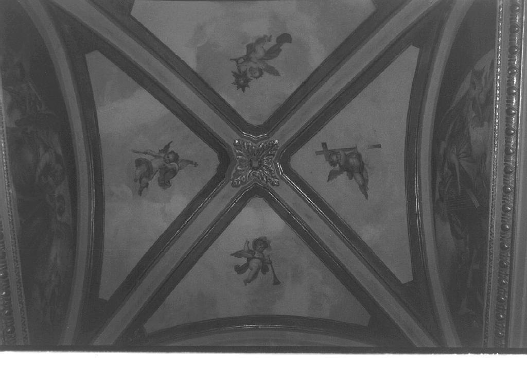 angeli musicanti in gloria/ angioletti con oggetti liturgici (dipinto, serie) - ambito ligure (secc. XIX/ XX)