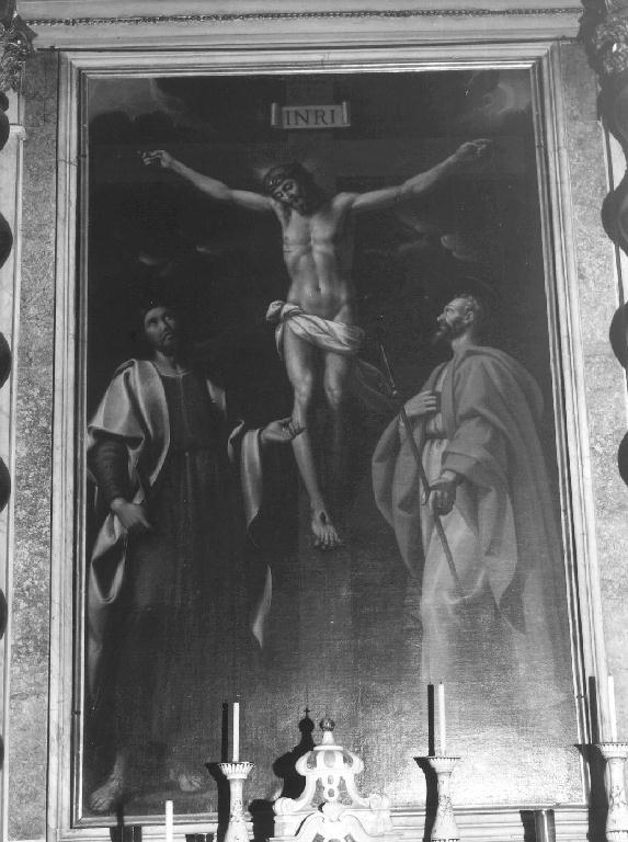 CROCIFISSIONE DI CRISTO CON SAN BARTOLOMEO E SAN LONGINO (dipinto, elemento d'insieme) di Carlone Giovanni detto Genovese (sec. XVII)