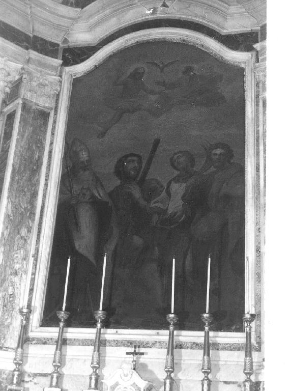 San Gottardo con San Giacomo, San Cristoforo e la Trinità (dipinto, opera isolata) - ambito ligure (seconda metà sec. XVIII)