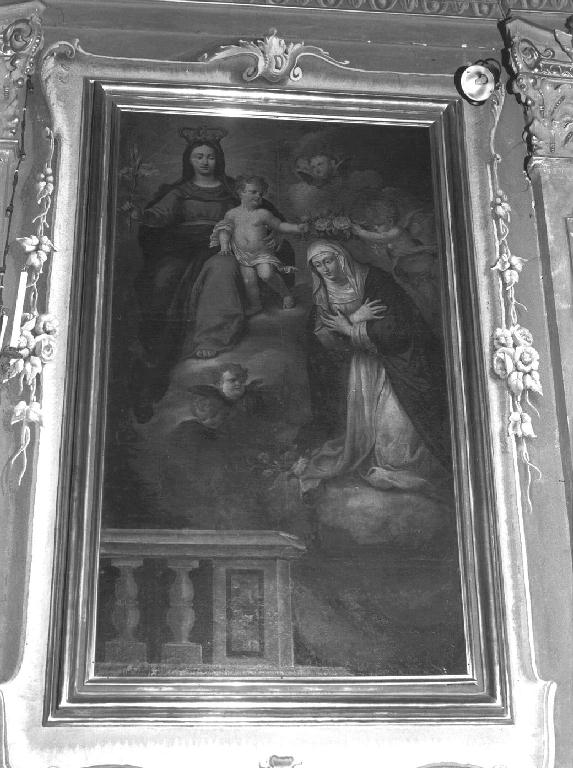 Santa Caterina da Siena riceve una corona di rose dalla Madonna col Bambino (dipinto, opera isolata) - ambito ligure (sec. XVIII)