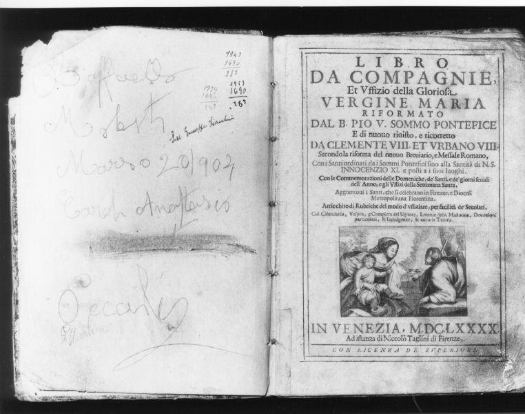 Libro da compagnie et Uffizio della Gloriosa Vergine Maria (coperta di libro liturgico, opera isolata) - ambito fiorentino (sec. XVII)