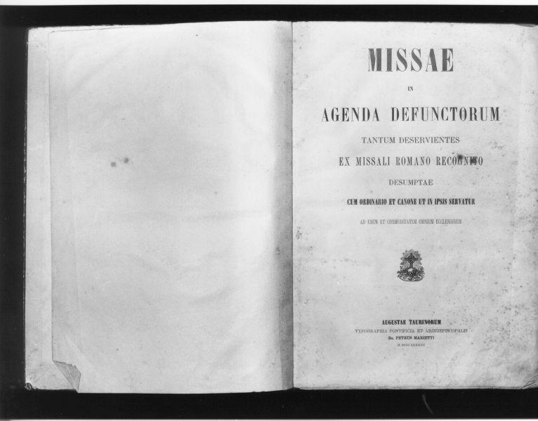 Missae in agenda defunctorum tantum deservientes ex missali romano recognito (coperta di libro liturgico, opera isolata) - ambito italiano (sec. XIX)