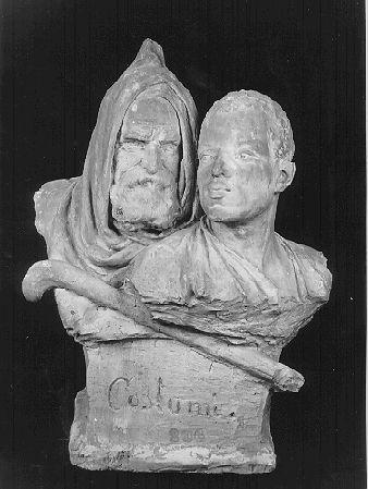 Costumi, FIGURA DI VECCHIO E DI GIOVINETTO (scultura) di Landi Fidardo (sec. XIX)