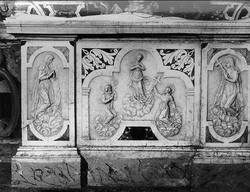 IMMACOLATA CONCEZIONE CON SAN FRANCESCO, SAN BENEDETTO E SANTE (paliotto) - bottega apuana (sec. XVIII)