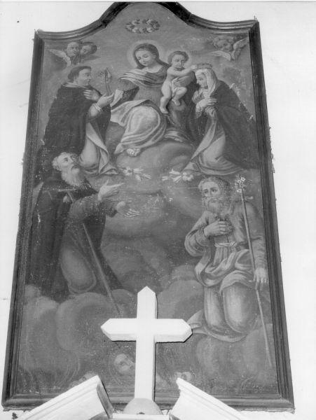 MADONNA DEL ROSARIO CON SAN DOMENICO, SANTA CATERINA DA SIENA, SANT'ANTONIO ABATE, SAN GIUSEPPE E ANIME PURGANTI (dipinto) - ambito italiano (sec. XVIII)