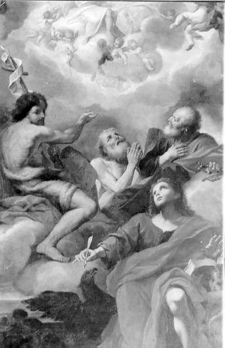 Dio Padre, Cristo, San Giovanni Battista, San Giacom,o, San Pietro e San Giovanni Evangelista (dipinto) di Maratta Carlo (scuola) (sec. XVII)