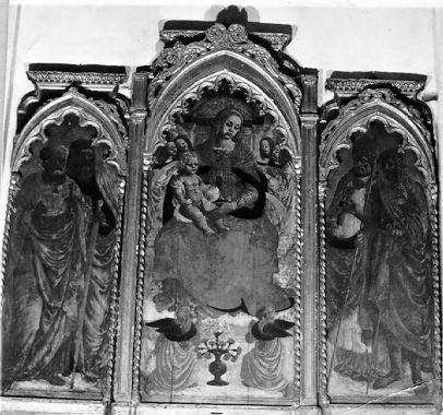 Madonna con Bambino in trono, San Pietro, San Paolo, San Giovanni Battista e San Nicola di Bari (trittico) di Bernardino del Castelletto (attribuito) (fine sec. XV)
