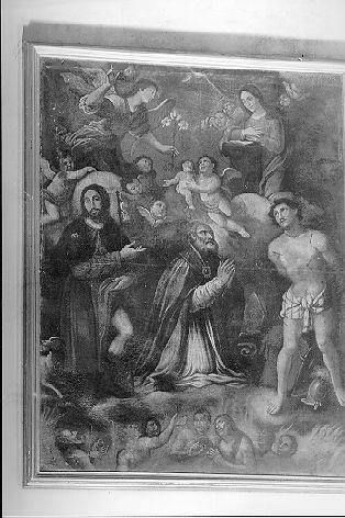 San Martino tra San Rocco San Sebastiano e anime purganti (dipinto) - ambito italiano (metà sec. XVII)