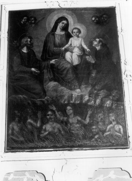 Madonna del Rosario tra San Giuseppe, Sant'Antonio (?) e anime purganti (dipinto) - ambito lunigianese (seconda metà sec. XIX)
