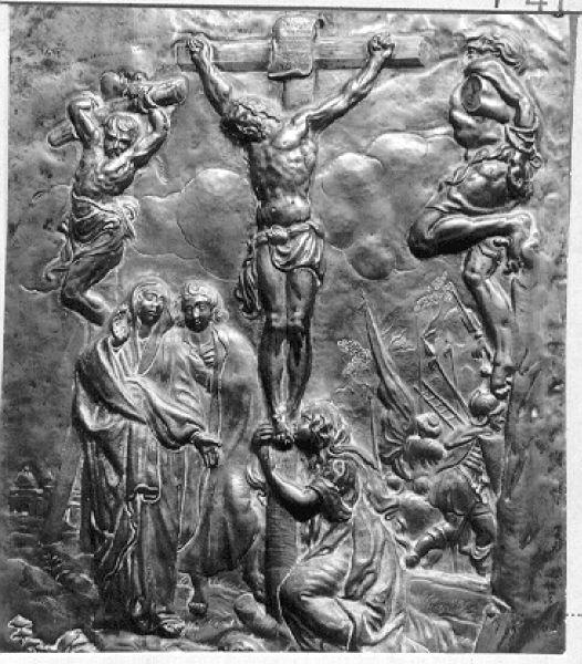 crocifissione (lastra) - bottega italiana (secc. XV/ XVI)