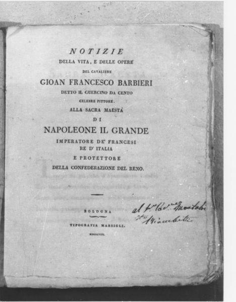 vita del pittore Francesco Barbieri detto il Guercino (coperta di libro liturgico) - ambito italiano (sec. XIX)
