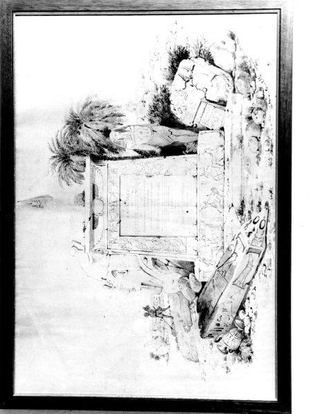 veduta egizia con cippo (disegno) di Angelelli Giuseppe (sec. XIX)