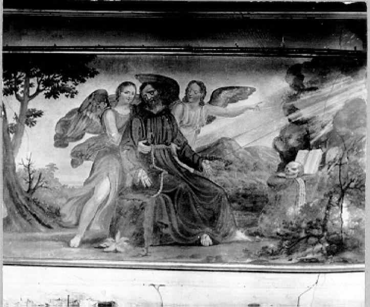 San Francesco d'Assisi sostenuto da due angeli dopo aver ricevuto le stimmate (dipinto) - ambito italiano (sec. XIX)