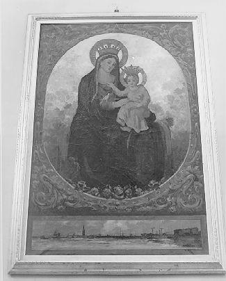 Madonna di Montenero con veduta di Livorno (dipinto) di Natali Renato (metà sec. XX)