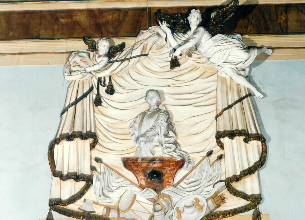 angeli reggidrappo e busto di Francesco Calderone (decorazione plastica) - ambito siciliano (ultimo quarto sec. XVIII)
