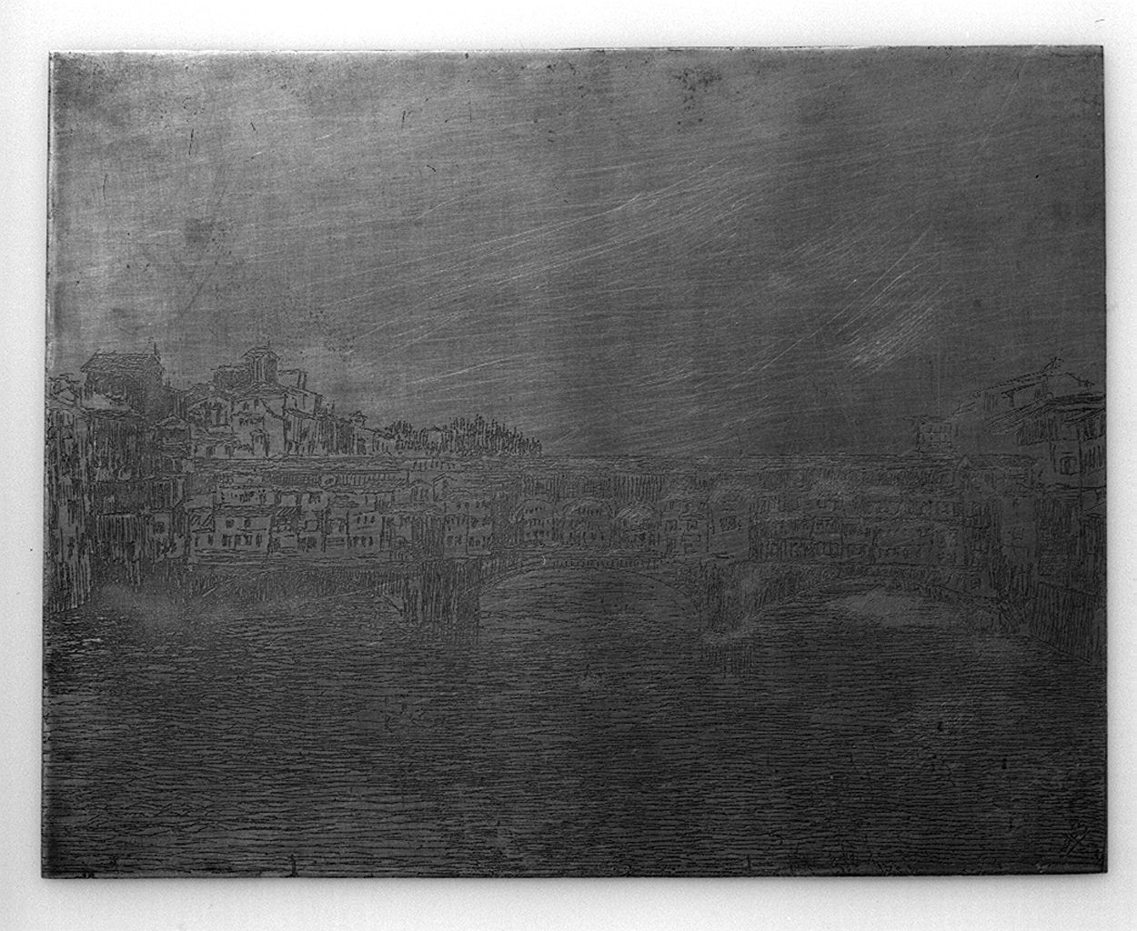 veduta del ponte Vecchio a Firenze (matrice) - ambito fiorentino (primo quarto sec. XX)