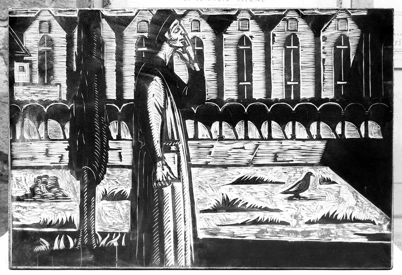 Dante nei chiostri del convento di Santa Croce a Firenze (matrice) di Parigi Pietro (sec. XX)