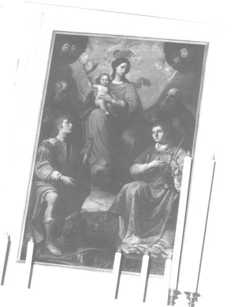 Madonna con Bambino, San Lorenzo, San Romano, Sant'Antonio Abate e Santo (dipinto) di Franchi Tiberio (sec. XVII)