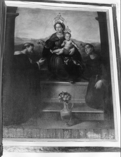 MADONNA DEL ROSARIO CON SAN DOMENICO E SANT'ANTONIO DA PADOVA (dipinto) - ambito lucchese (sec. XVI)