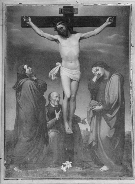 crocifissione di Cristo con la Madonna, San Giovanni Evangelista e San Giovanni Leonardi (dipinto) di Ridolfi Michele (?) (sec. XIX)