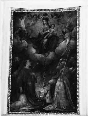 MADONNA IN GLORIA CON SAN LORENZO, SAN DOMENICO, SAN BIAGIO, SAN FRANCESCO (dipinto) di Mannucci Gaspare (sec. XVII)