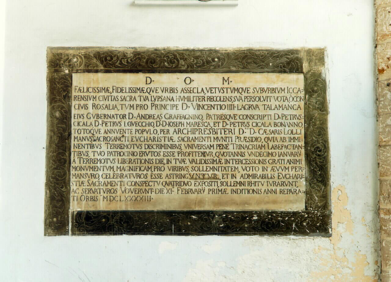 lapide - documentaria - ambito siciliano (sec. XVII)