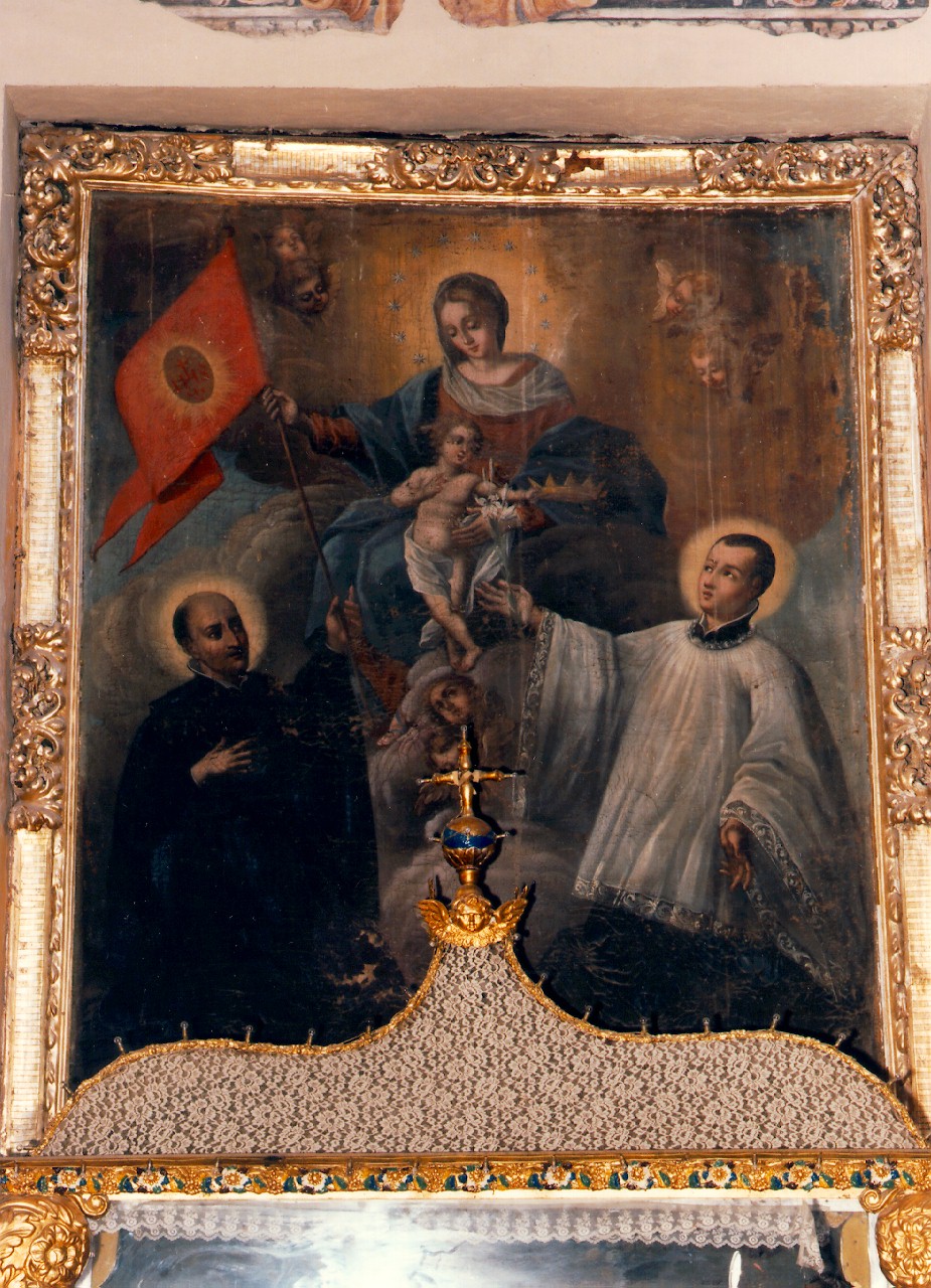 Madonna con Bambino, San Luigi Gonzaga e Sant'Ignazio di Loyola (dipinto) - ambito siciliano (sec. XVIII)