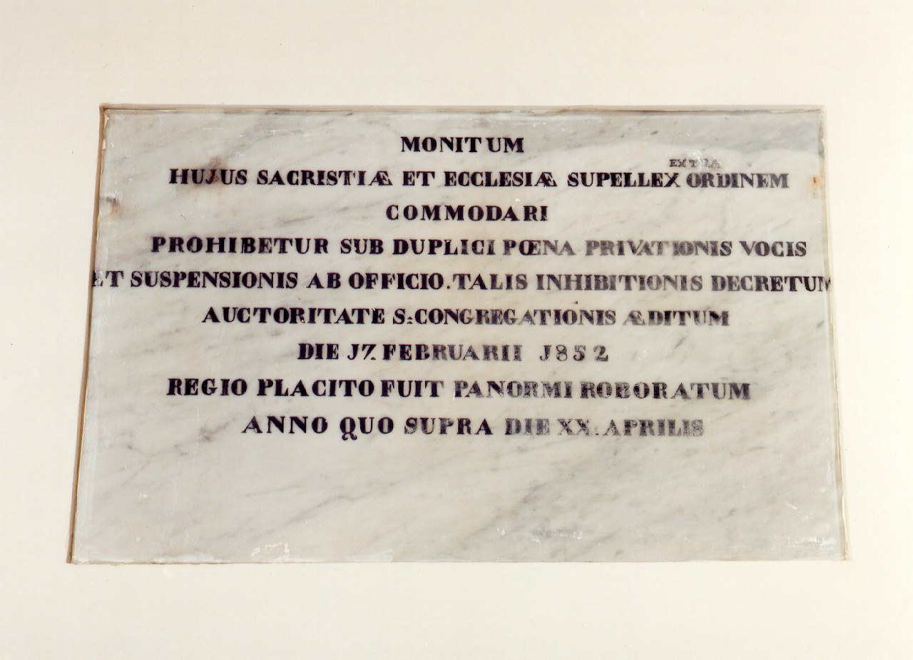 lapide - documentaria - ambito siciliano (sec. XIX)