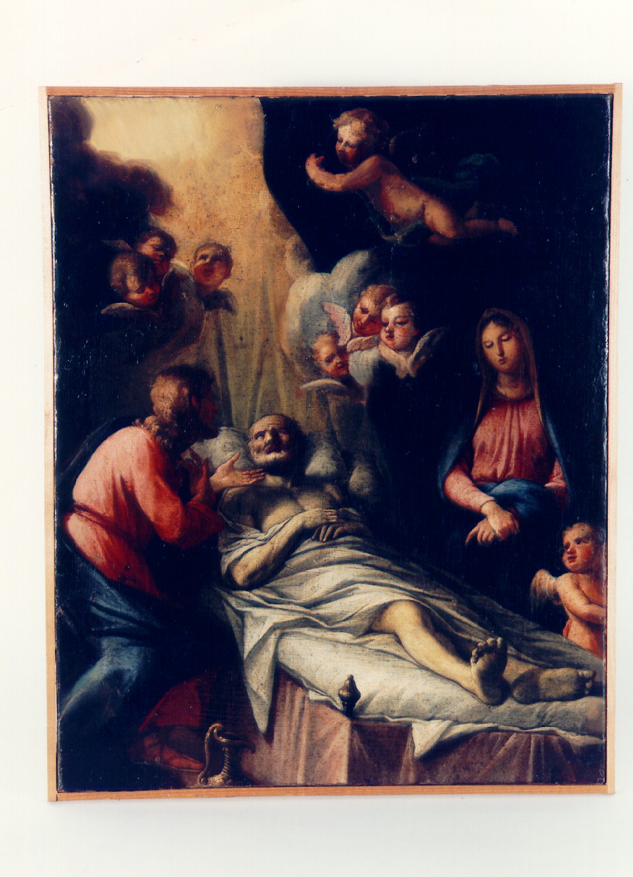 morte di San Giuseppe tra Cristo, Madonna, angeli e cherubini (dipinto) - ambito siciliano (Prima metà sec. XVIII)