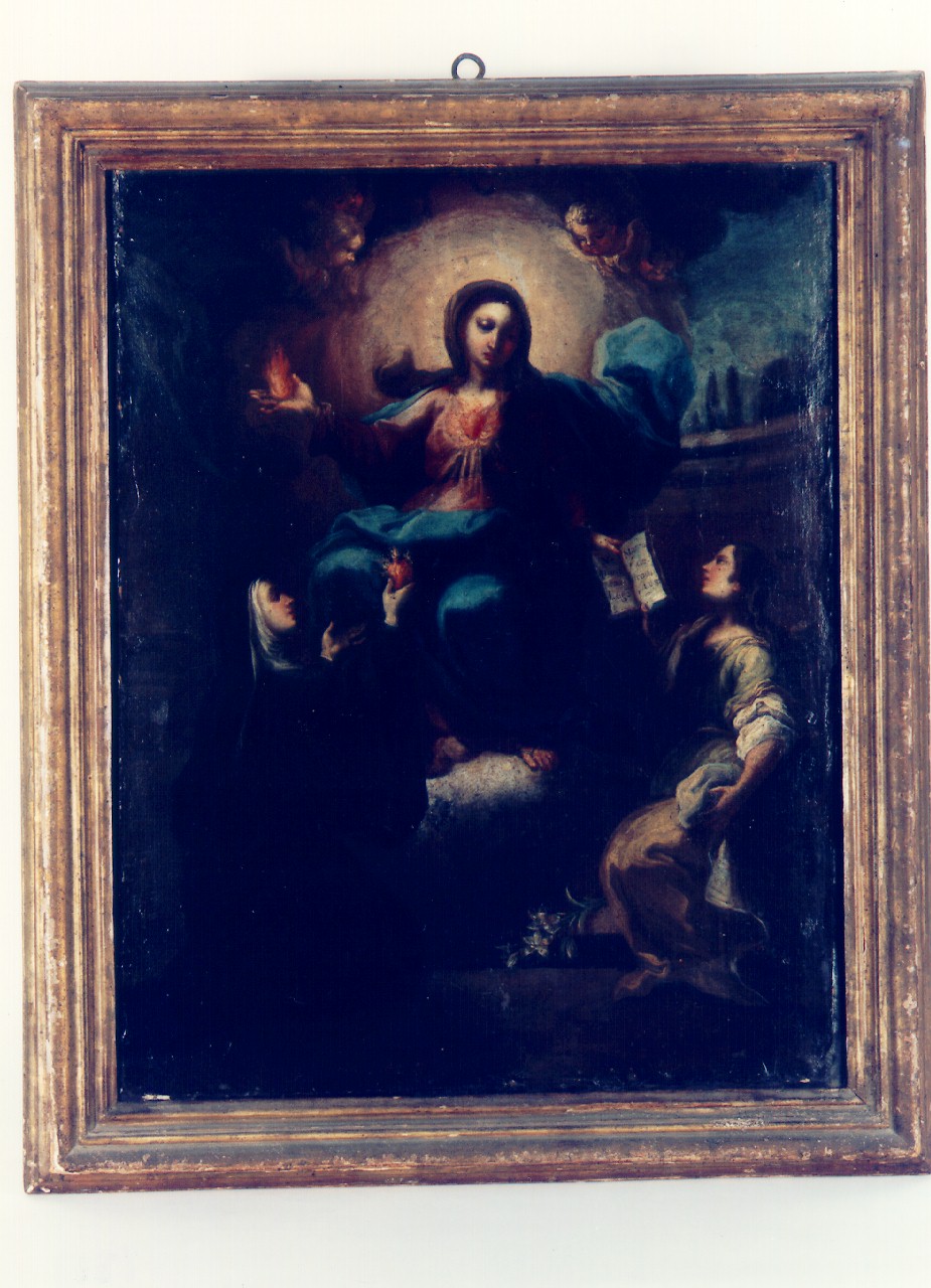 sacro cuore di Maria tra santa ed angelo (dipinto) - ambito siciliano (Prima metà sec. XVIII)