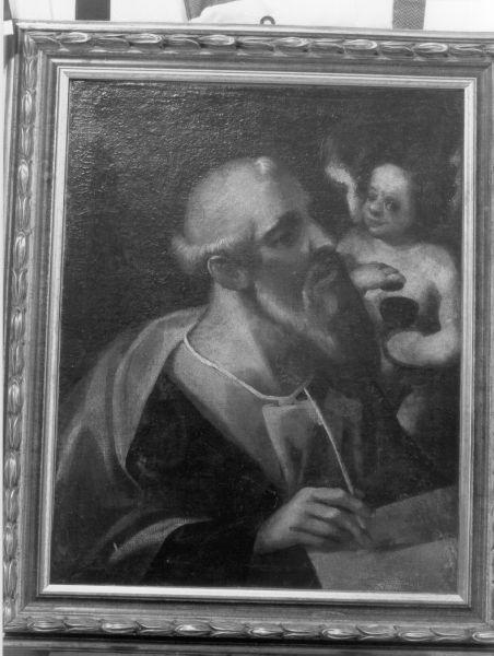 San Luca scrive il vangelo ispirato da un angelo (dipinto) - ambito lunigianese (sec. XIX)