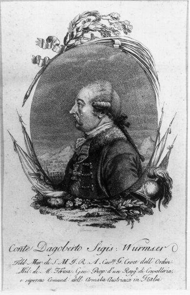 Conte Dagoberto Sigis. Wurmser, ritratto d'uomo (stampa) di Lasinio Carlo (sec. XVIII)