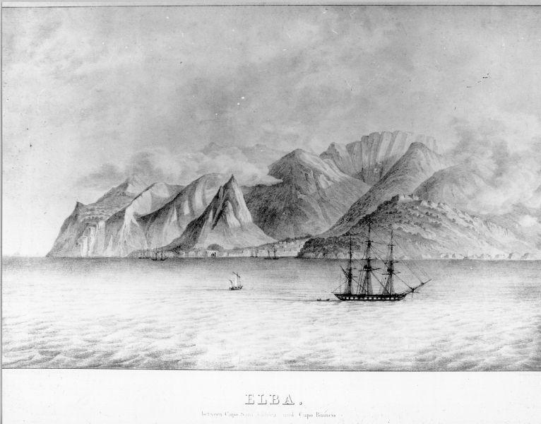 Elba. Between Capo Sant'Andrea and Capo Bianco, veduta dell'Isola d'Elba (stampa) di Strettoni H, Whuchele H. M, Hullmandal C (prima metà sec. XIX)