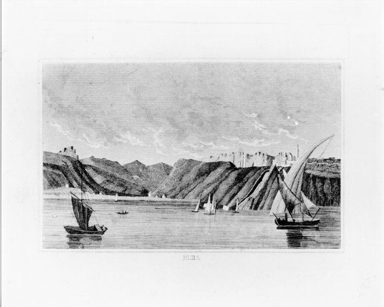 Elba, veduta dell'Isola d'Elba (stampa) - ambito italiano (prima metà sec. XIX)